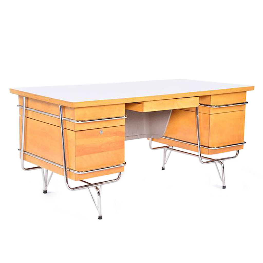 Contemporary Light Wood Desk with Chrome Frame