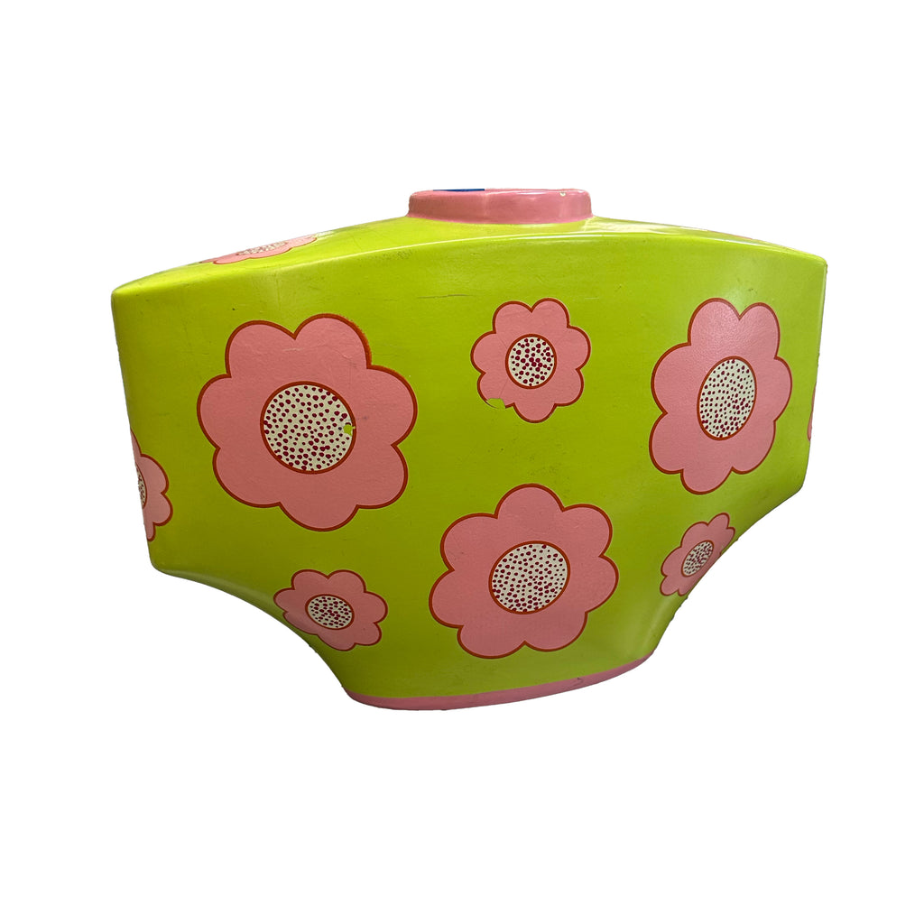 Bright Green / Pink Floral Vase