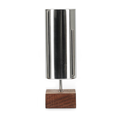 Medium Chrome Sculpture with Wood Base (A+D)