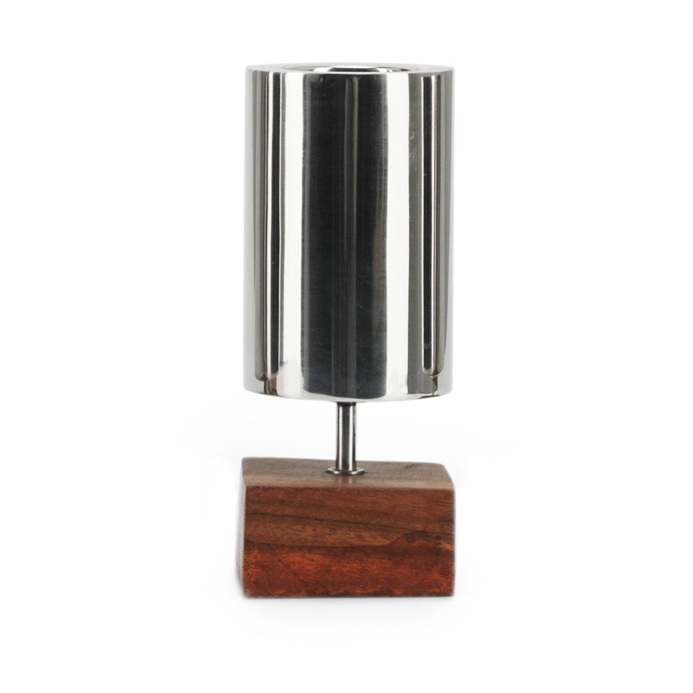 Small Chrome Sculpture with Wood Base (A+D)