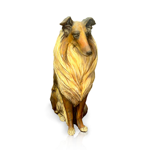 Tan Brown Ceramic Border Collie Statue