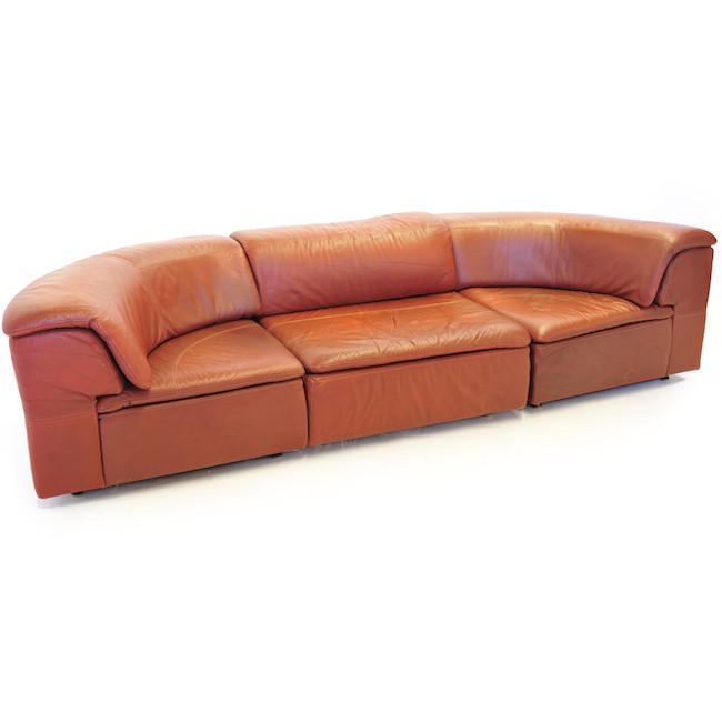 Camel Brown Leather Sectional Pit Sofa