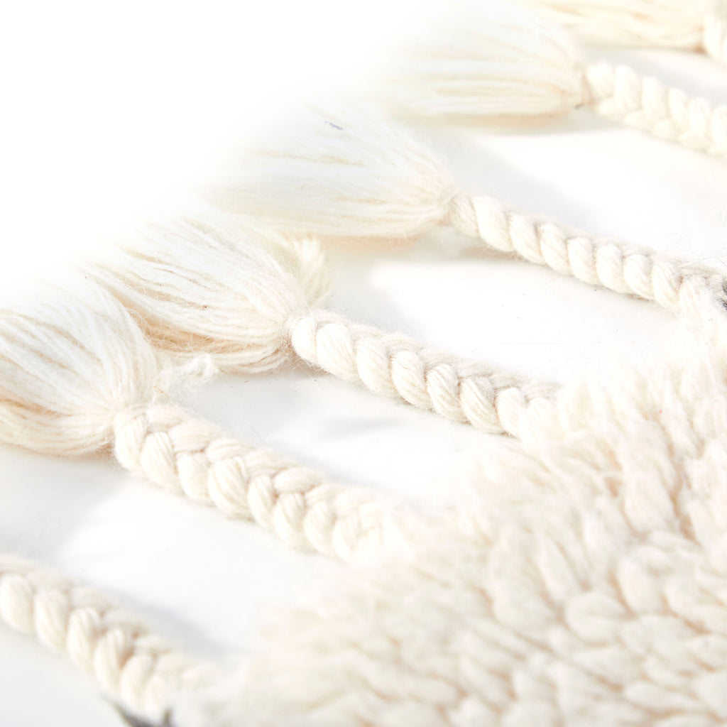 Small Cream Flokati Zig-Zag Rug with Tassels