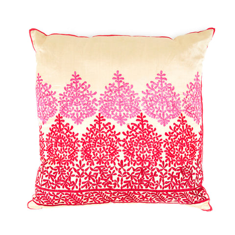 Pink and Beige Sari Medallion Pillow