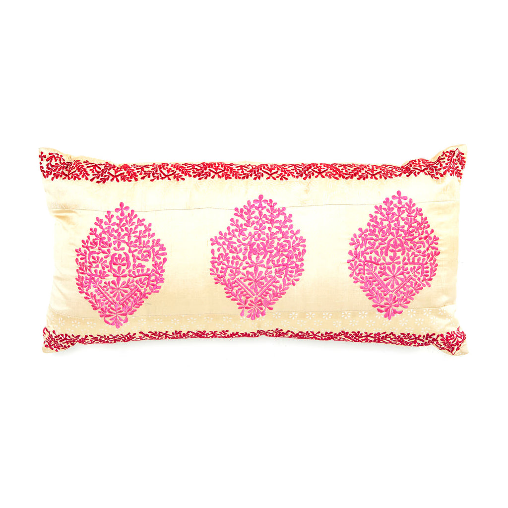 Pink and Yellow Sari Medallion Lumbar Pillow