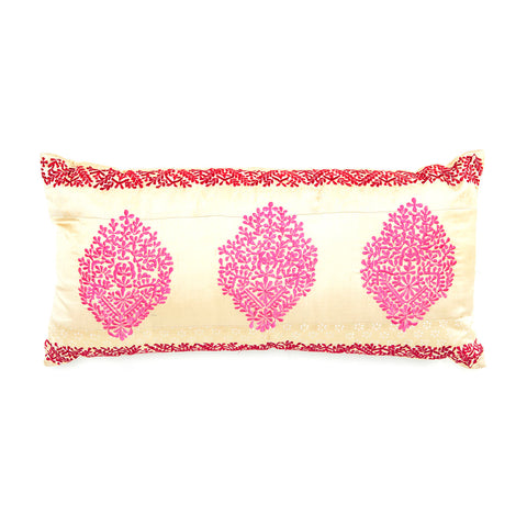 Pink and Yellow Sari Medallion Lumbar Pillow