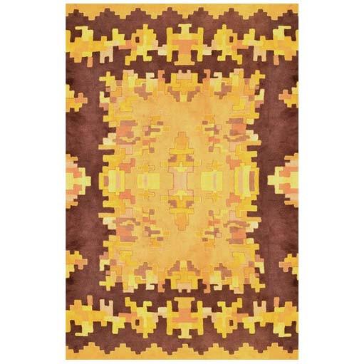 Yellow and Brown Patterned Rug - 70's