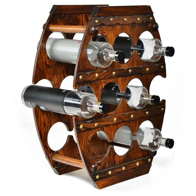 Wood Barrel Shape Bottle Rack