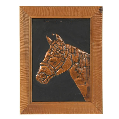 Vintage Copper Horse Portrait Artwork in Wood Frame B (A+D)