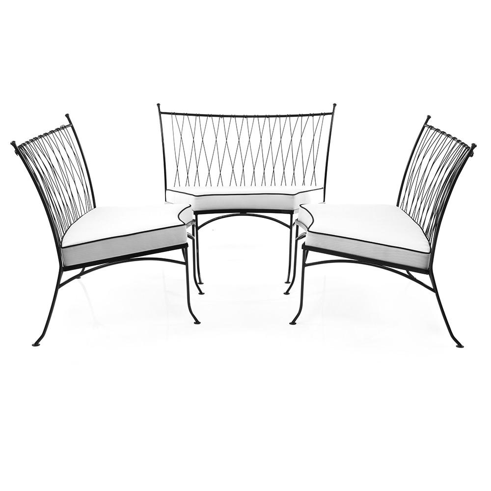 Outdoor White and Black Metal Sectional Sofa Piece