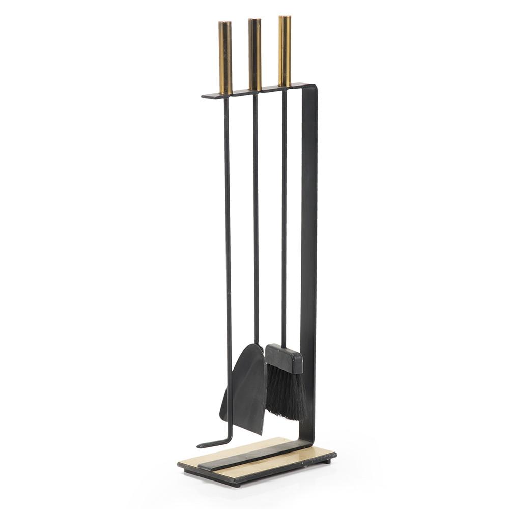 Black + Brass Fireplace Tools Set