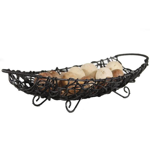 Black Wire Basket w Brown + Tan Balls