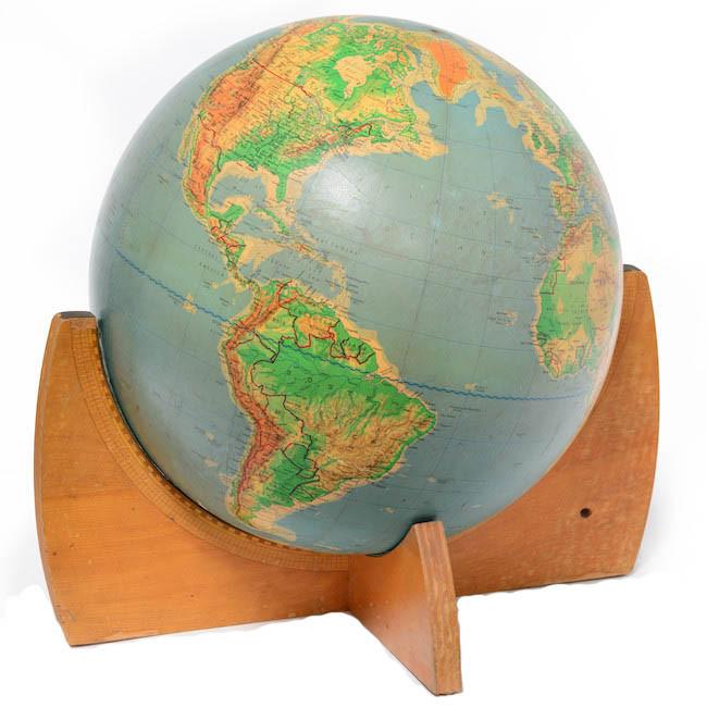 Blue Globe on Wood Base