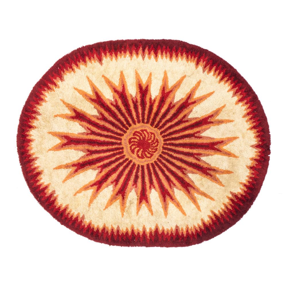 Red and Cream Sunburst  Rug