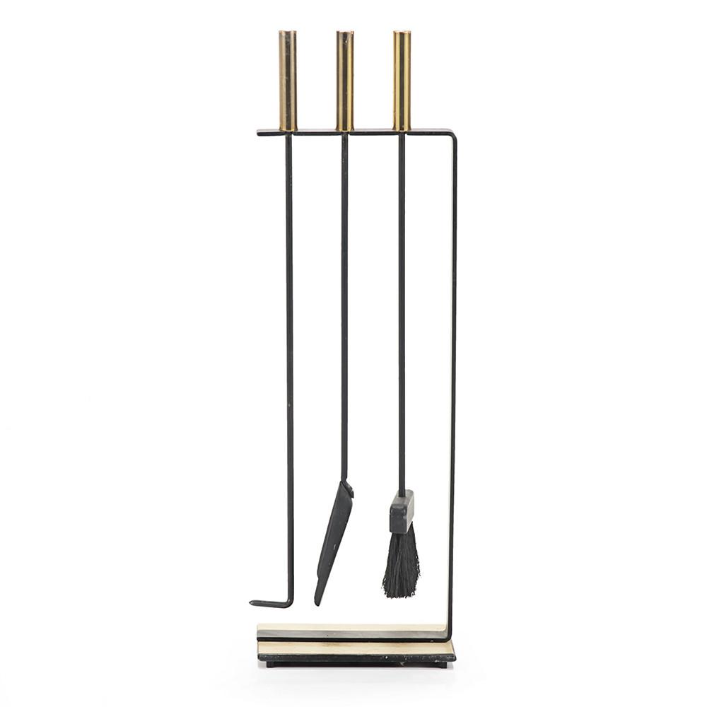 Black + Brass Fireplace Tools Set