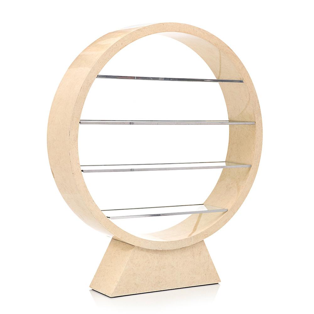Cream Circular Shelving Unit with Glass Shelves