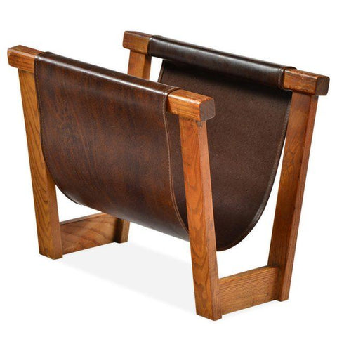 Brown Leather Sling Magazine Rack