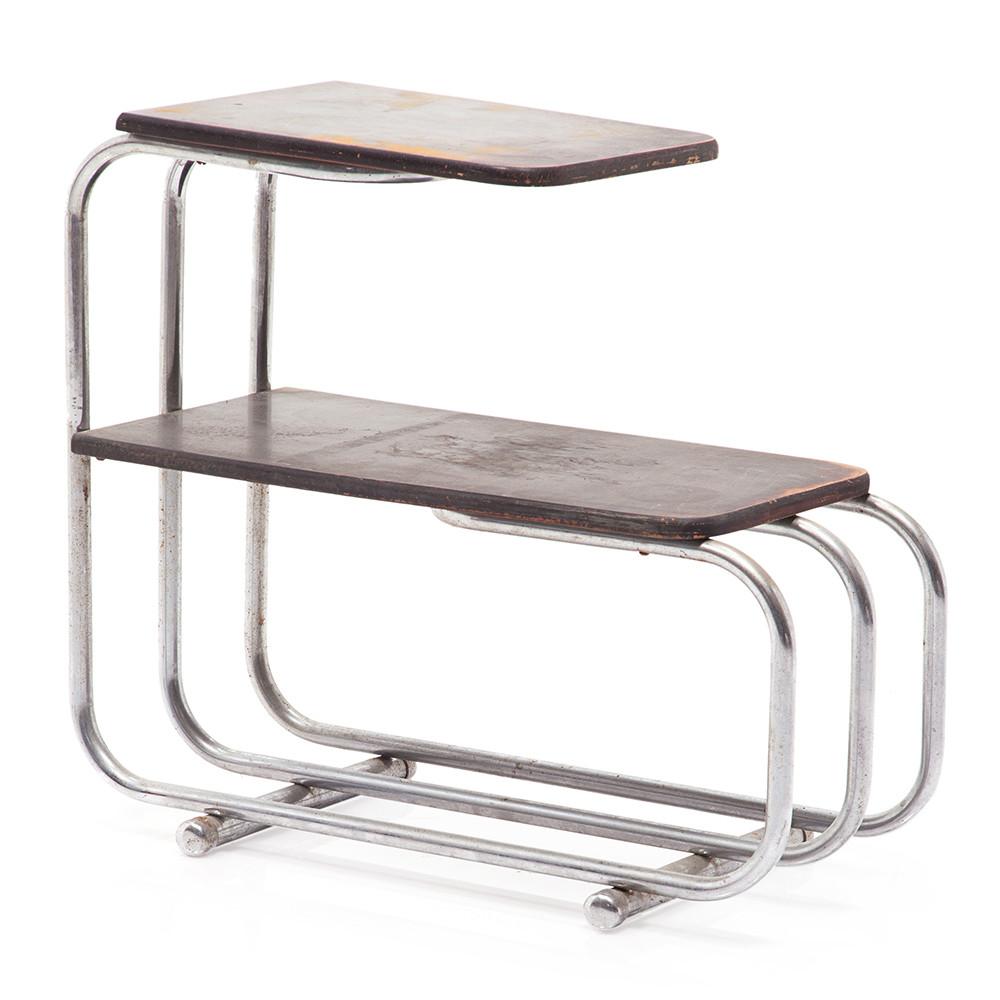 Chrome & Wood Dark Side Table