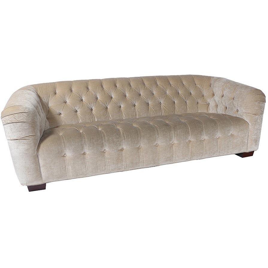 Tan Beige Velvet Tufted Sofa