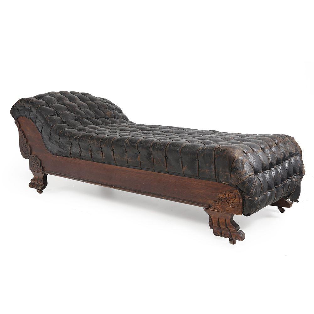Victorian Black Leather Chaise