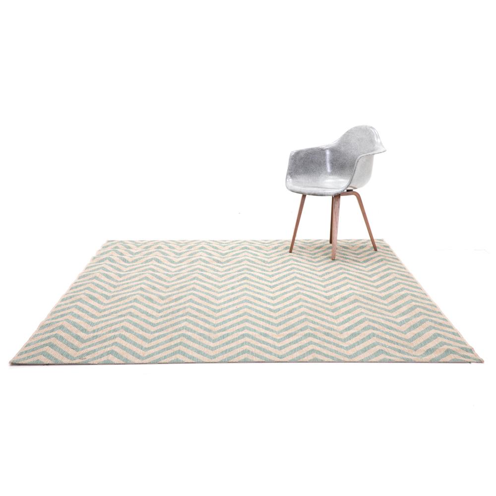 Aqua and Natural Chevron Rug