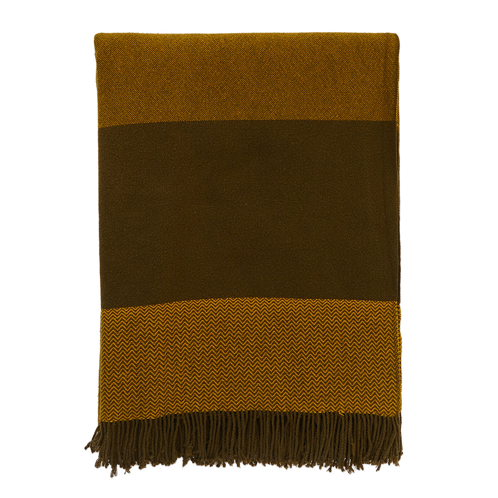Olive and Mustard Wide Stripe Throw