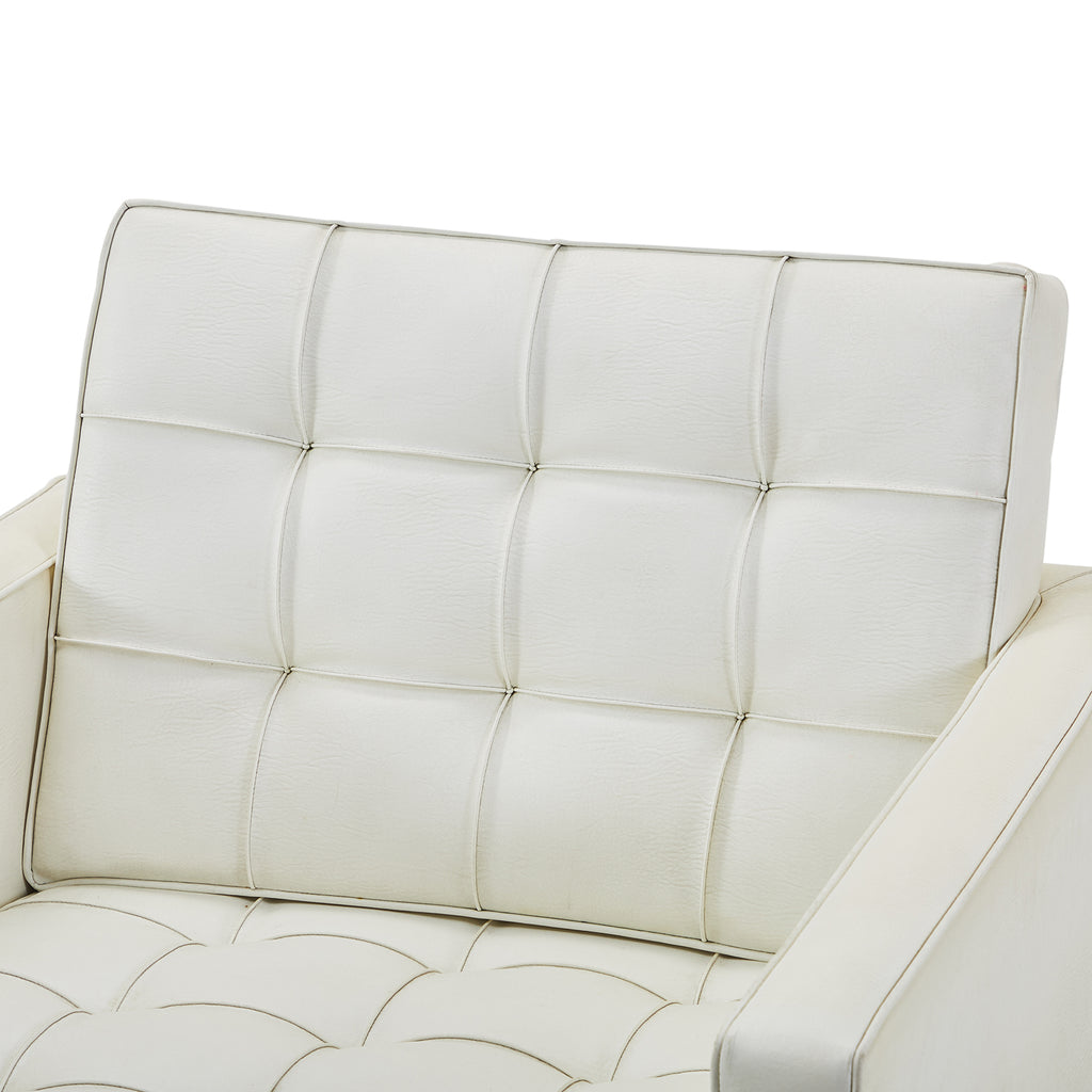 White Tufted Leather Florence Knoll Armchair