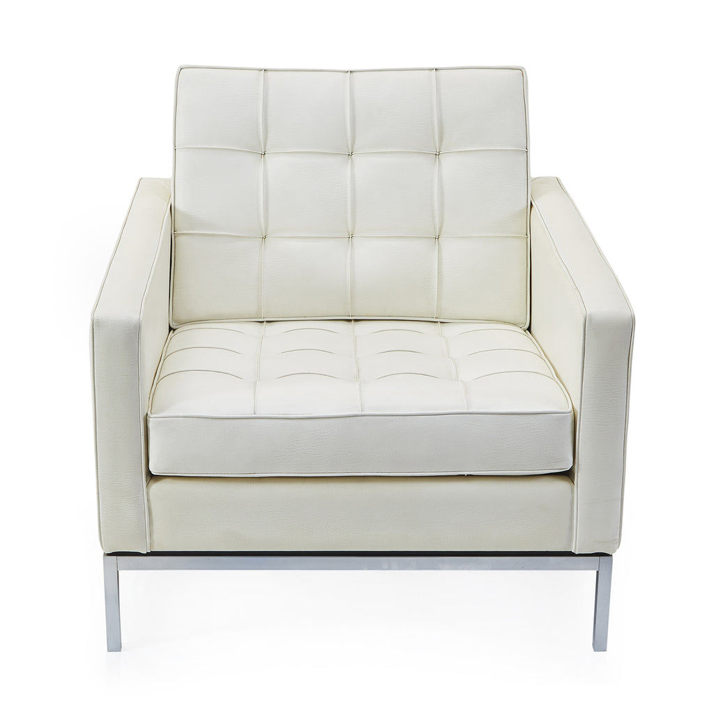 White Tufted Leather Florence Knoll Armchair