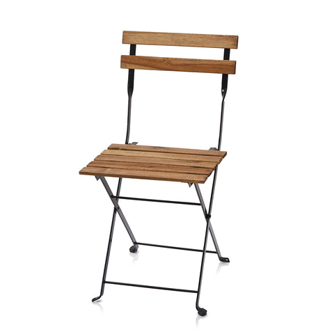Wood & Black Metal Folding Patio Chair