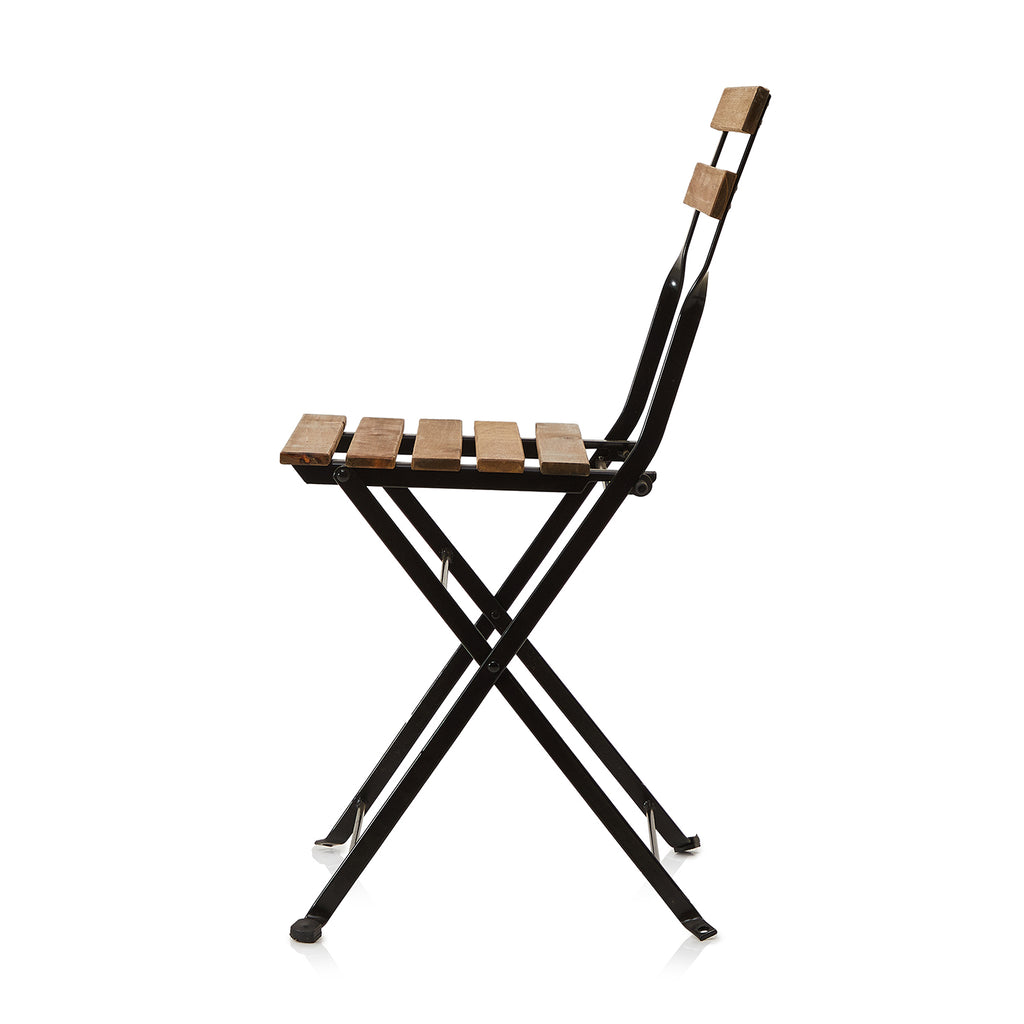 Wood & Black Metal Folding Patio Chair