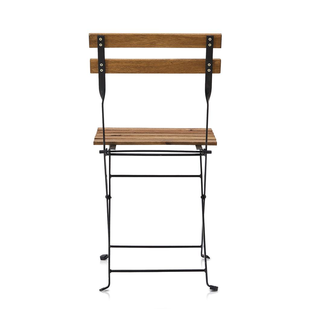 Wood & Black Metal Folding Patio Chair
