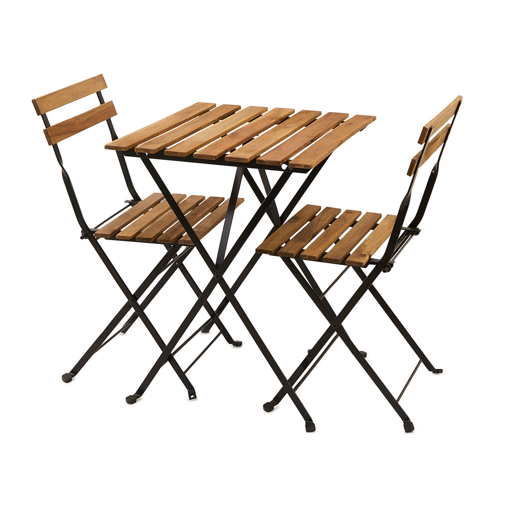 Wood & Black Metal Folding Patio Chair