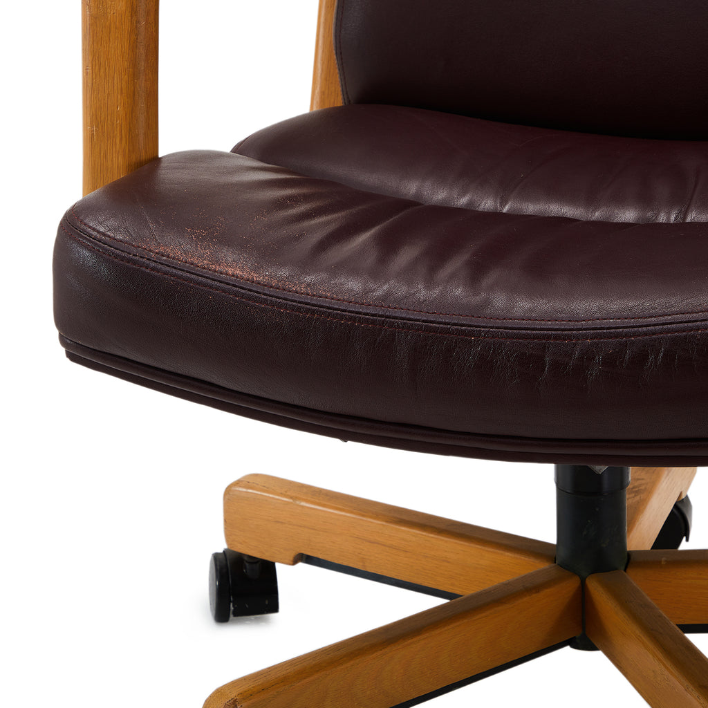Brown Leather & Wood High Back Office Chair