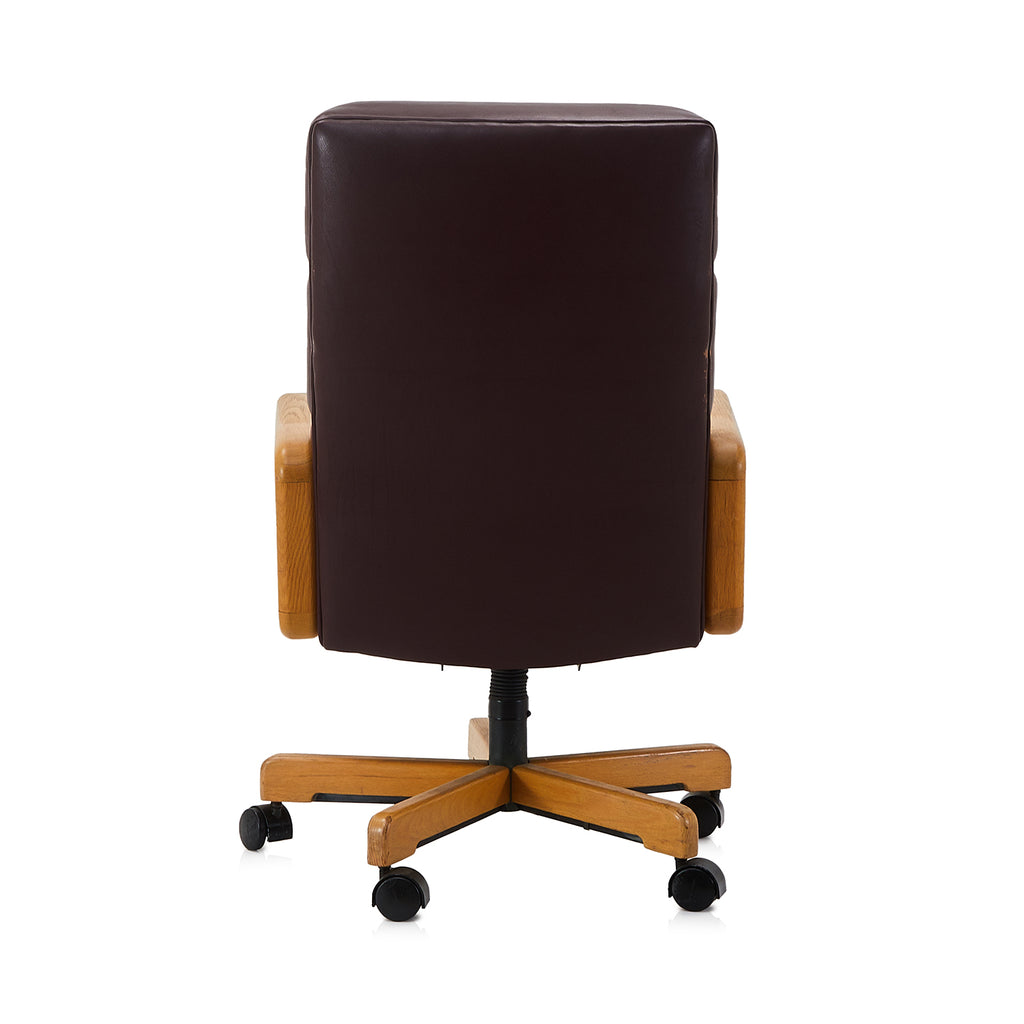 Brown Leather & Wood High Back Office Chair
