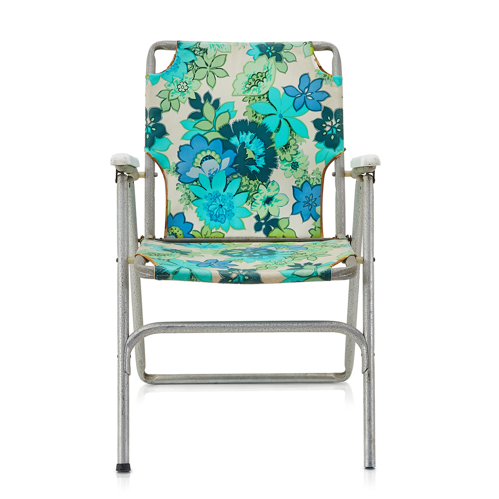 Blue & Green Floral Folding Aluminum Lawn Chair