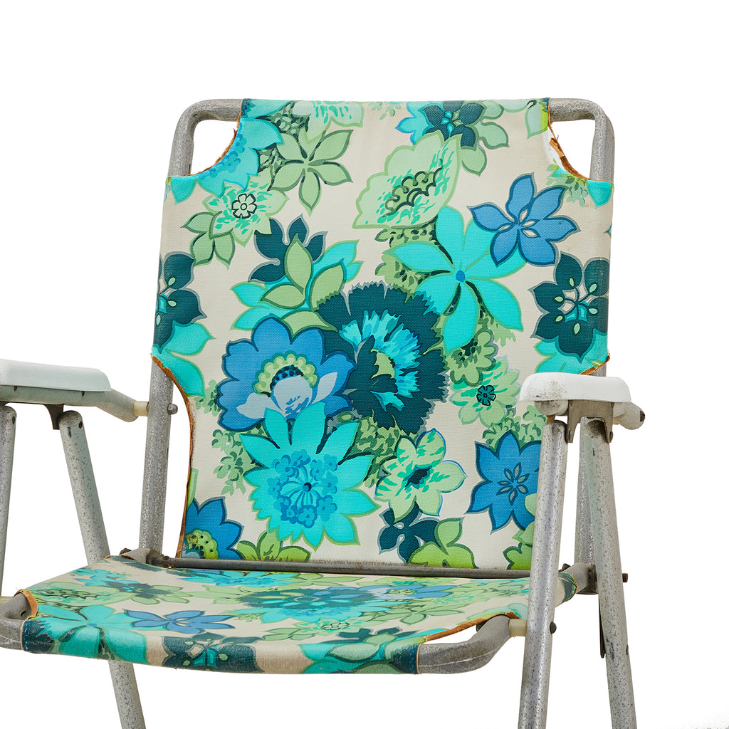 Blue & Green Floral Folding Aluminum Lawn Chair