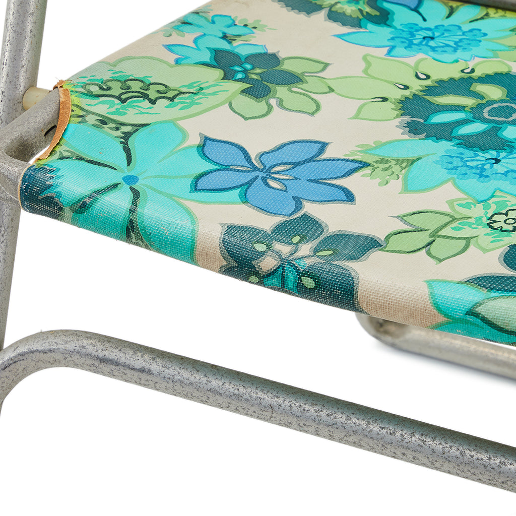Blue & Green Floral Folding Aluminum Lawn Chair