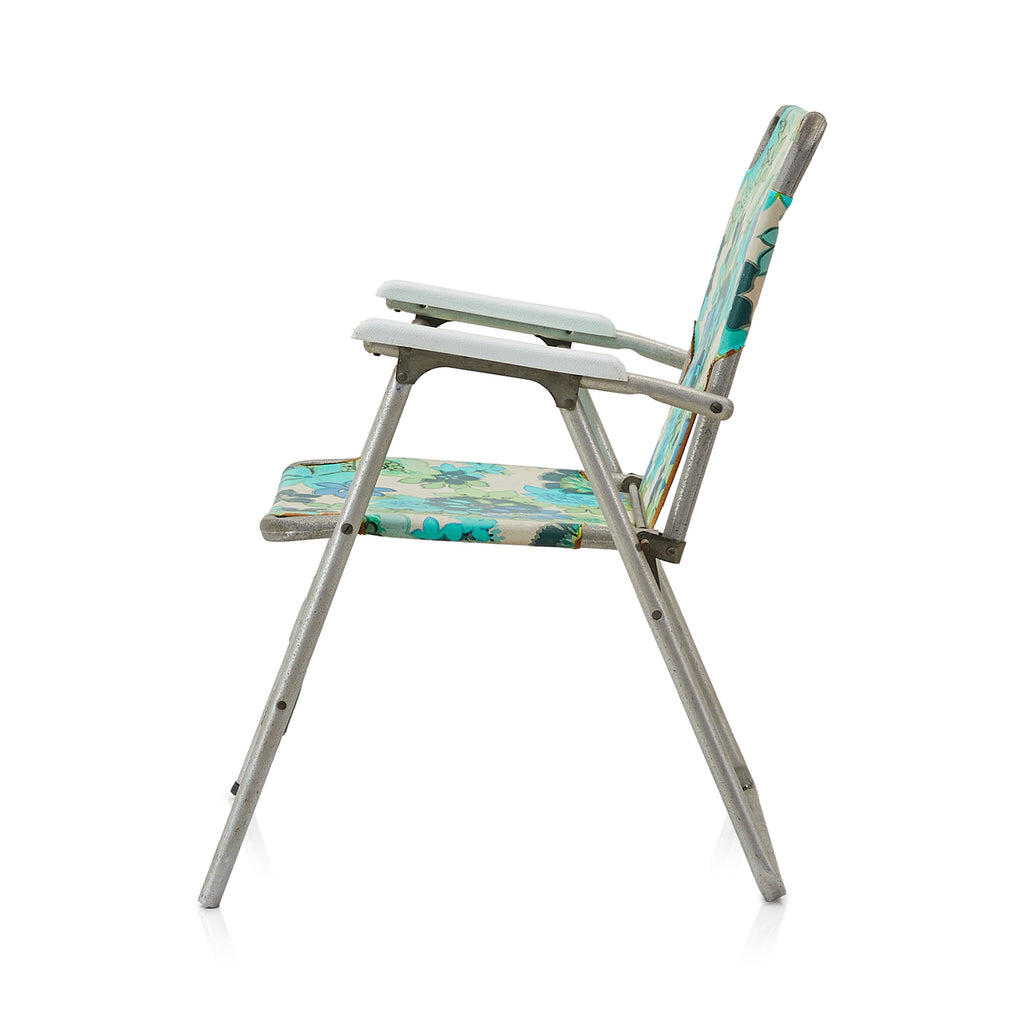Blue & Green Floral Folding Aluminum Lawn Chair