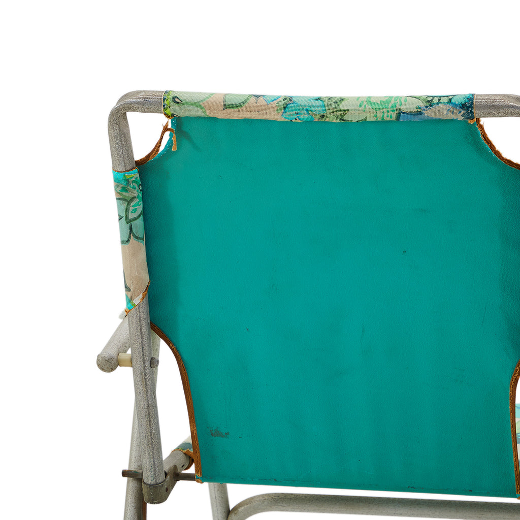 Blue & Green Floral Folding Aluminum Lawn Chair
