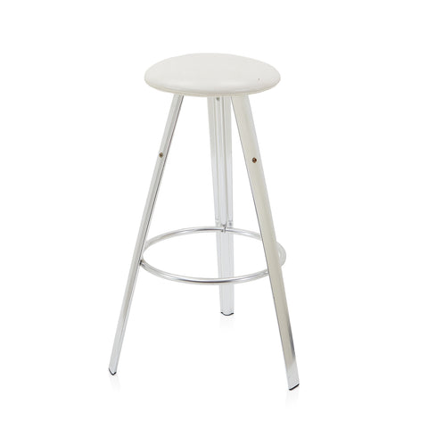 White Leather & Chrome Tripod Stool