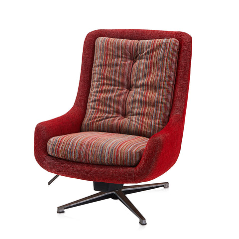 Red Textured Fabric Swivel Lounge Chair