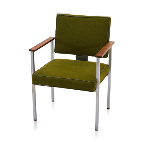 Green Vintage Office Side Chair w Wood Armrests
