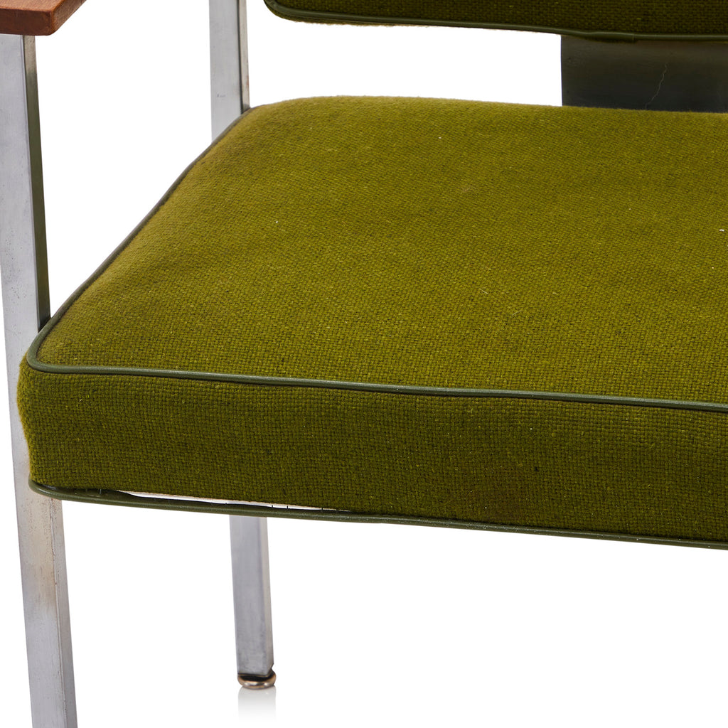 Green Vintage Office Side Chair w Wood Armrests