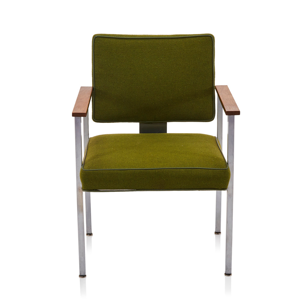 Green Vintage Office Side Chair w Wood Armrests