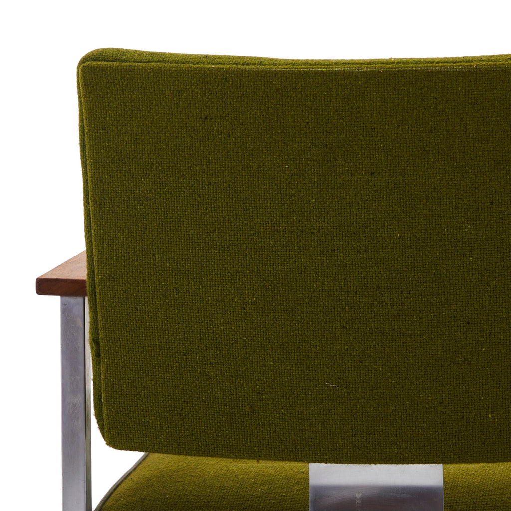 Green Vintage Office Side Chair w Wood Armrests