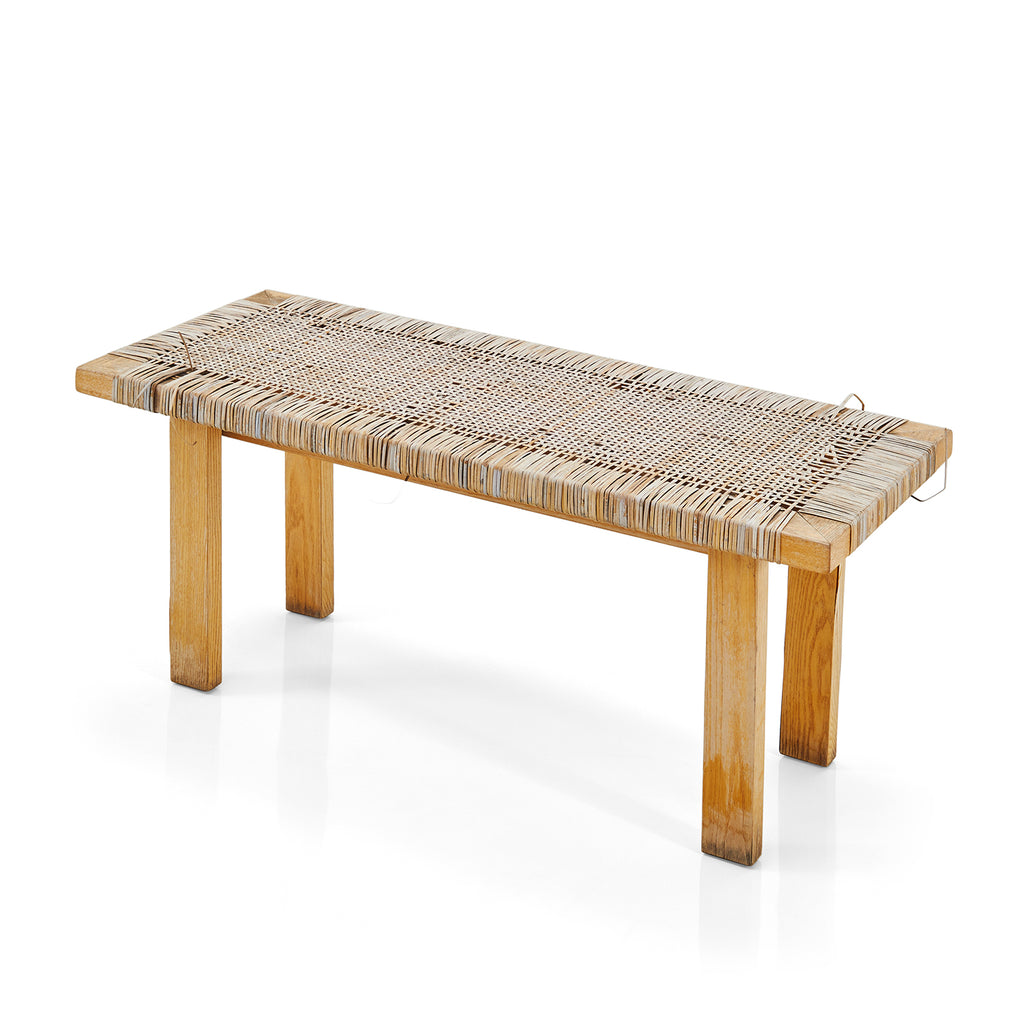 Natural Wood Bench with Thatched Wicker Seat