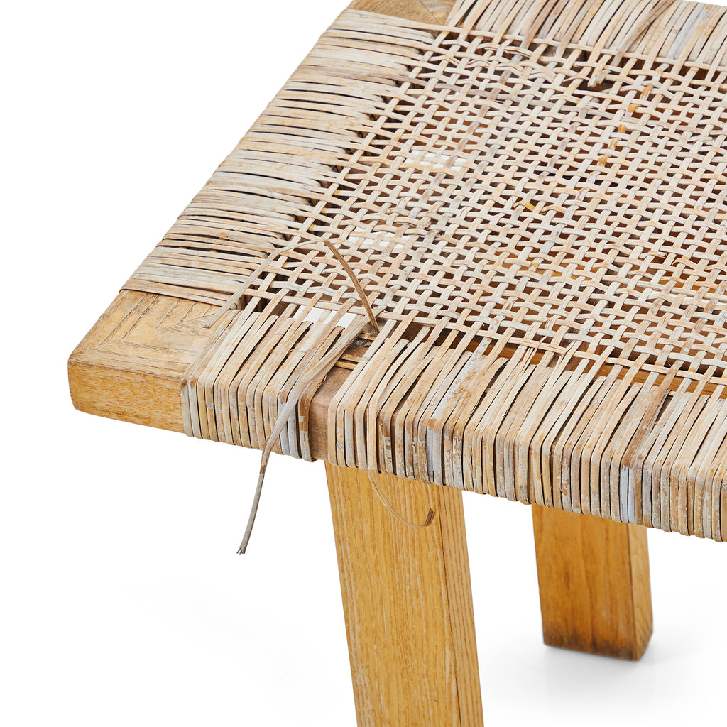 Natural Wood Bench with Thatched Wicker Seat