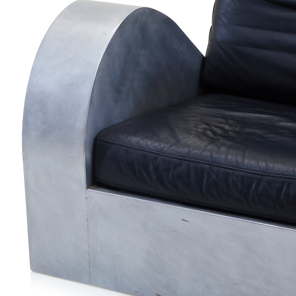 Black Leather & Silver Deco Lounge Chair