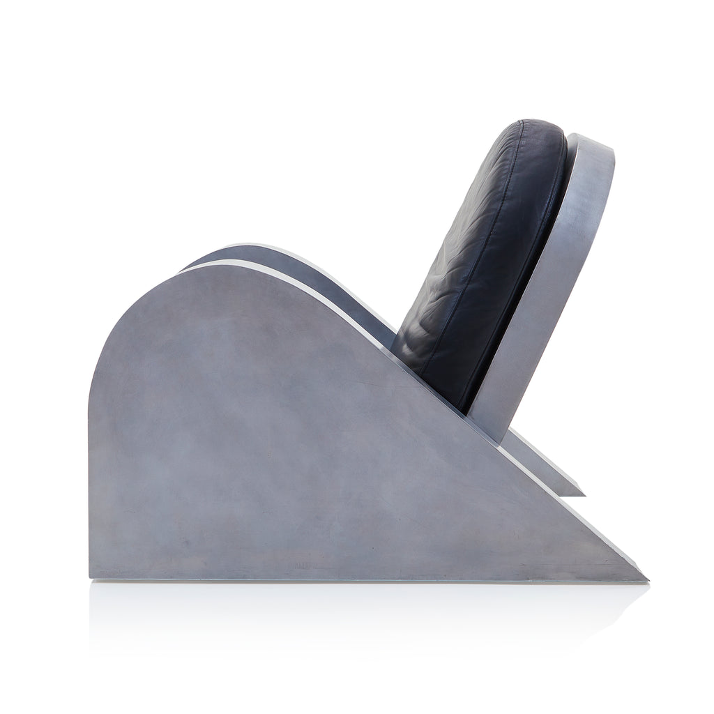 Black Leather & Silver Deco Lounge Chair