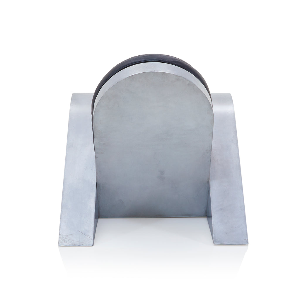 Black Leather & Silver Deco Lounge Chair